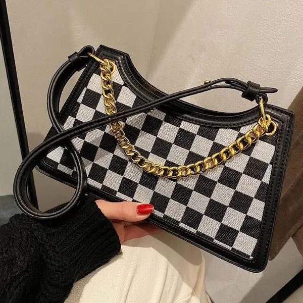 

evening bags pu houndstooth women shoulder bag 2021 winter fashion metal chain armpit brand design crossbody female