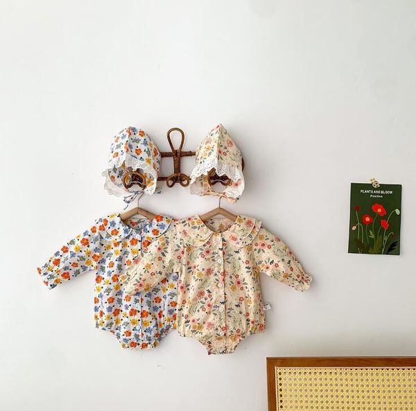 

rompers 2021 girls boys printed romper with hat cotton autumn fashion babys jumpsuit 6-24 month wu755, Blue