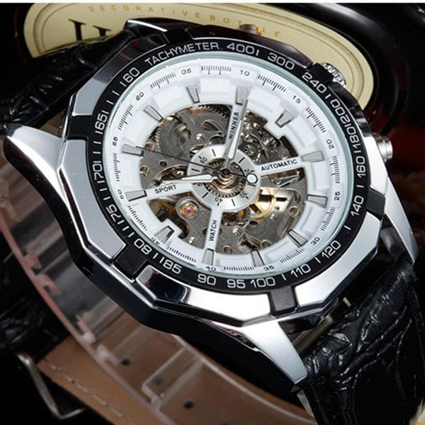 

wristwatches automatic mechanical leather men's watches round gift to boyfriend leisure fashion style exquisite calendar function, Slivery;brown