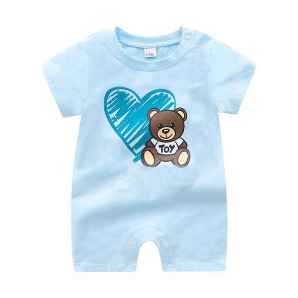 

Summer Short Newborn Baby Clothes Bear Cotton Rompers Kids Baby Girl Jumpsuit Toddler Costume for Boys Romper Body Suit 3-24 Months, Sky blue