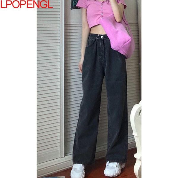 

women's jeans autumn women high-waist straight-leg 2021 fashion harajuku ripped street apparel trousers full length mother mopping pant, Blue