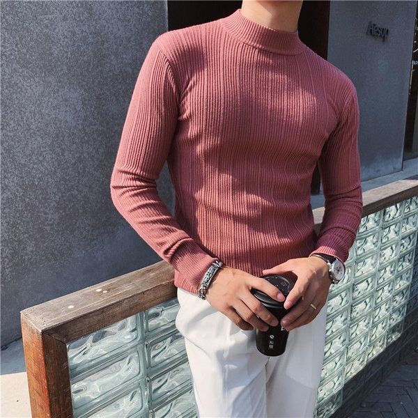 

men's sweaters autumn winter striped sweater knitted pullover knitwear 2021 o-neck male pink slim, White;black