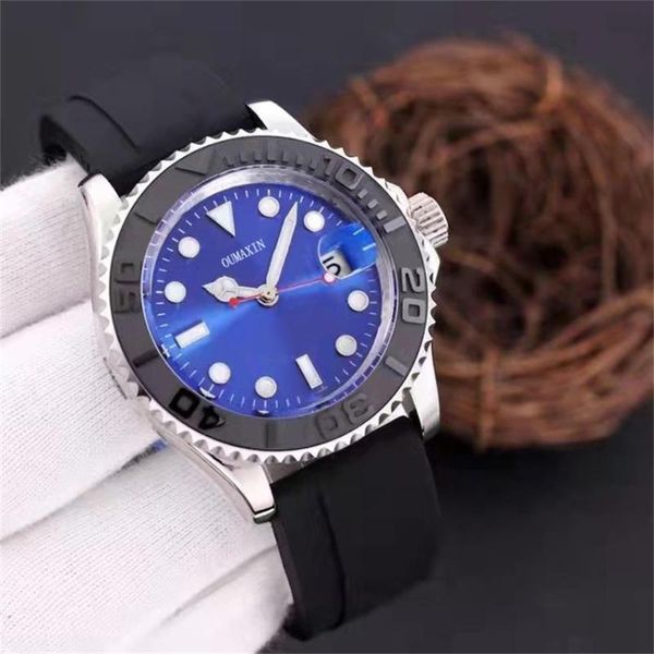 

wristwatches 41mm men's automatic miyota8215 mechanical movement watch blue dial ceramic ring sapphire glass mirror waterproof, Slivery;brown
