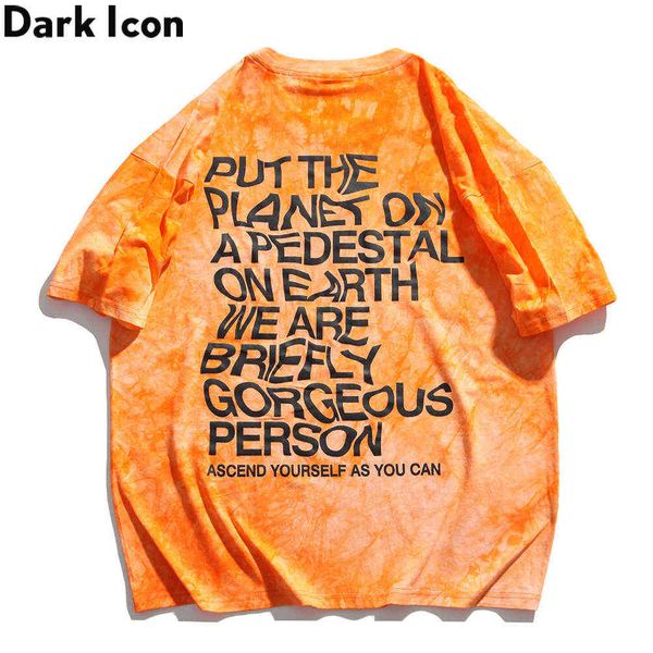 

tie dye letter print oversized t-shirt men short sleeve round neck loose tee shirts man summer clothing 210603, White;black