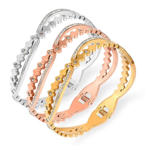 

bangles bracelets korean rose gold titanium steel bracelet women's cross water ripple micro diamond stainless jewelry, Black