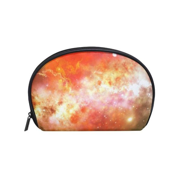

fengju multifuncition shell cosmetic bag purse half moon hanging travel toiletry pouch for girls woman red space bags & cases