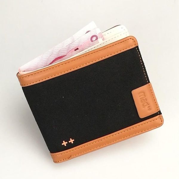

men male canvas fashion bifold wallet purse novelty gift boy zipper coin pocket id slot style look student youth, White