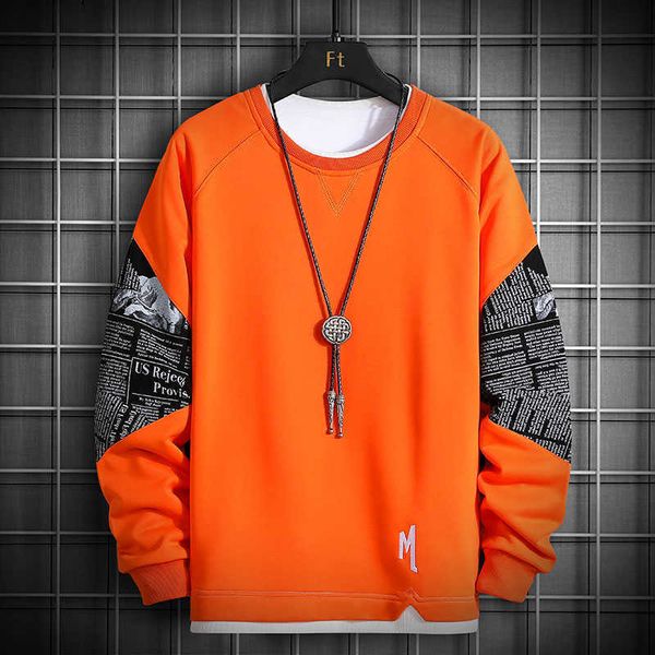 Felpe con cappuccio da uomo o-collo felpa hip hop harajuku giapponese streetwear moda casual patchwork pullover manica lunga capispalla maschile 210603