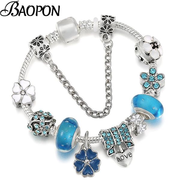 

charm bracelets arrival silver plated love key bracelet with blue crystal beads diy brand bangles for women girlfriend gift, Golden;silver
