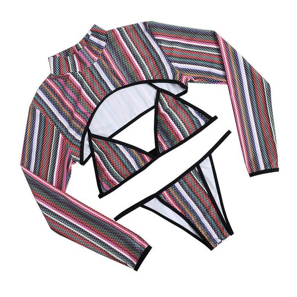 

women's swimwear bikinis set bikini stripe print sunscreen swimsuit three-piece suit s-xl verano de las mujeres del traje baÃ±o, White;black