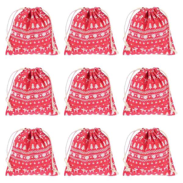 

storage bags 10pcs christmas linen drawstring xmas candy pouches