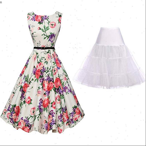 

50s retro dress summer womens skirt elegant fashion floral sleeveless banquet party prom casual evening, Black