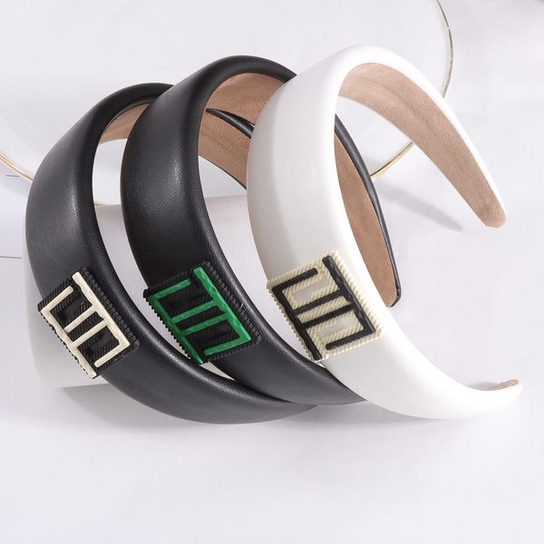 

barrettes hairpin letter versatile female independent packaging wide edge hair hoop f home pu leather ornament headband high-end jewelry, Golden;silver