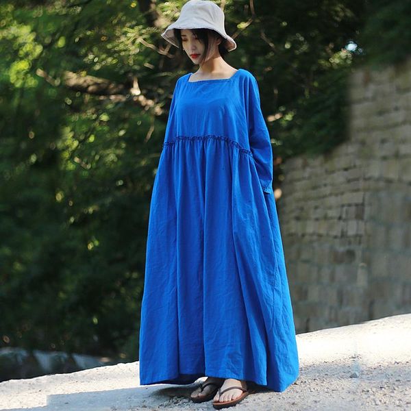 

casual dresses dress women solid color long sleeve female spring autumn clothes high waist slim cotton linen retro square collar, Black;gray