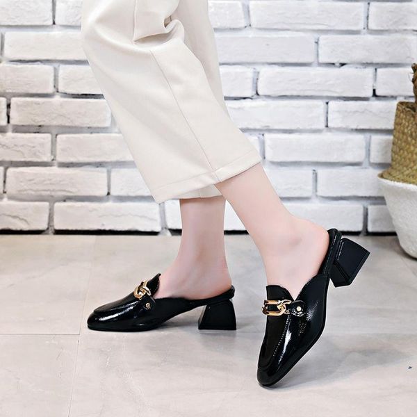 

dress shoes zapatos de mujer women cute sweet black pu leather slip on high heel ladies casual street beige summer loafers g5838