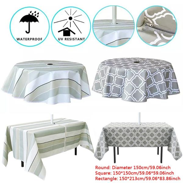 

outdoor waterproof 600d oxford tablecloth with zipper garden restaurant table cover umbrella hole dust for kitchen cloth