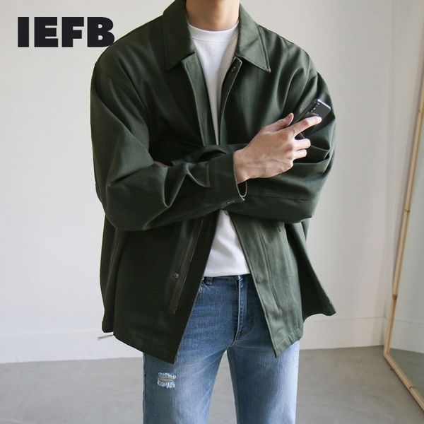 

iefb men's clothing korean jacket work coat autumn trend loose big size black army green zipper coats for male laepl clothes 210524, Black;brown