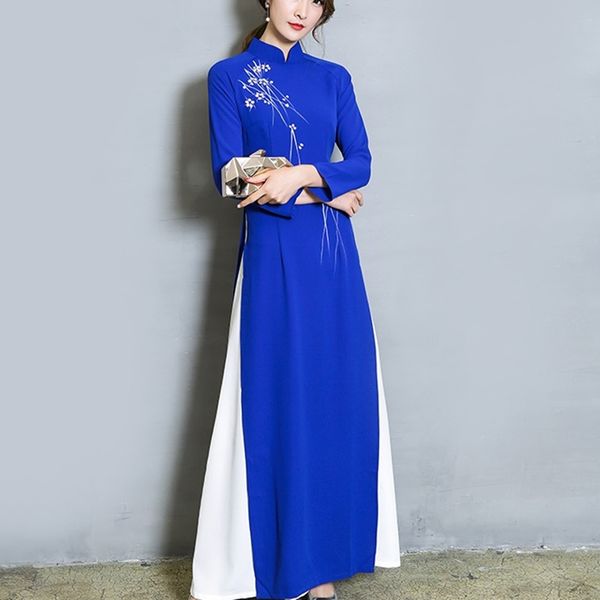 

ao dai spring summer new vietnam dress for women elegant cheongsam traditional folk qipao asian clothes vestido 10396, Red