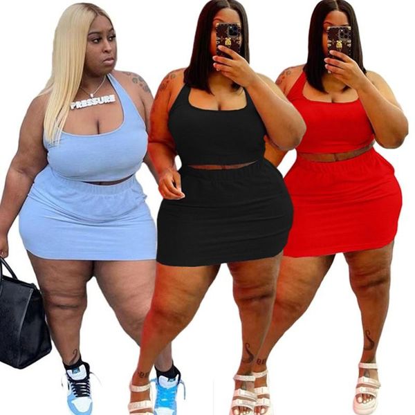 

women's tracksuits plus size skirts sets casual vest and short skirt two piece women solid sport outfits jogging suit wholesale drop, Gray