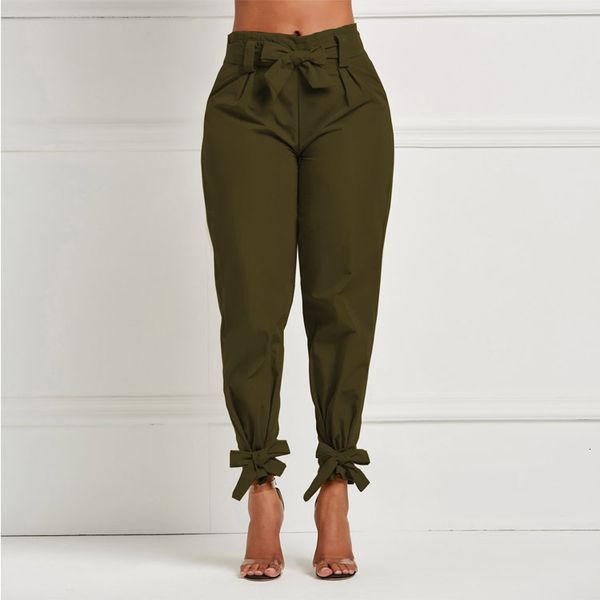 

capris women will see hare with belt bowtie solid pants casual ladies fashion middle waist girls street clothes cbvf, Black;white