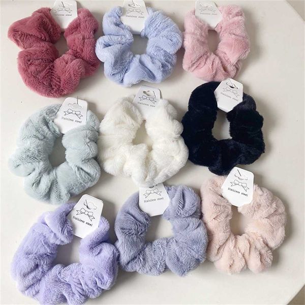 

large plush hair scrunchies velvet fleece elastics ties scrunchy bands bobbles ponytail holder circle rope hairband hair accessories christm, Slivery;white