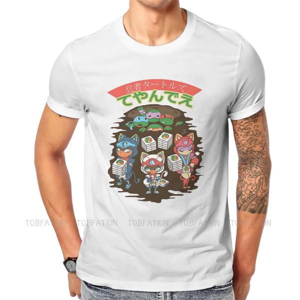 

men's t-shirts samurai pizza cats ninjas cartoon tshirt for men special delivery soft casual tee t shirt design loose, White;black
