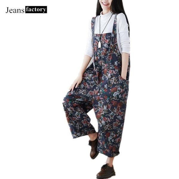 

women's jumpsuits & rompers jumpsuit women vintage washed wide leg bib denim overalls jeans printed female wild large size drop crotch, Black;white
