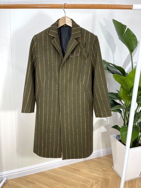 

women's wool & blends 2021 women fashion high-quality long-sleeved retro brown-green vertical pattern lapel mid-length coat jacket 0913, Black