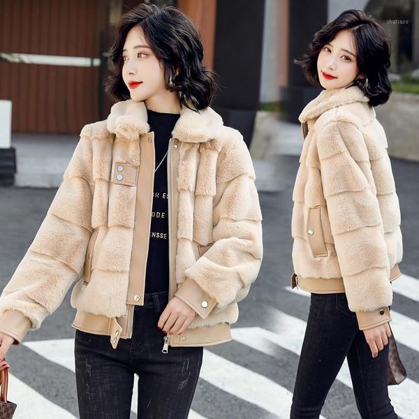 

women's wool & blends imitation gold mink coat female winter 2021 han edition more loose small sable hair short, Black
