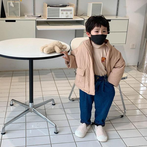 

down coat baby winter coats girls boys 2021 fashion autumn children's cotton clothing velvet thickened zip jacket, Blue;gray