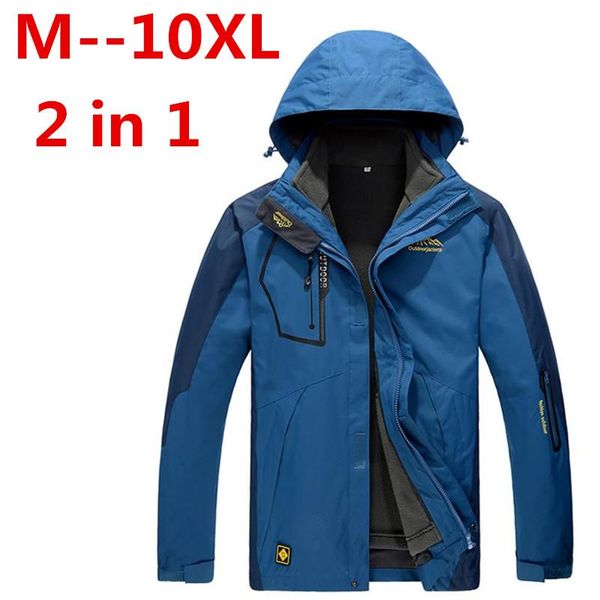 

plus 8xl size 10xl 5xl men's waterproof windpoof jackets men thicken 2 in 1 autumn winter jacket coats male brand clothing, Black;brown