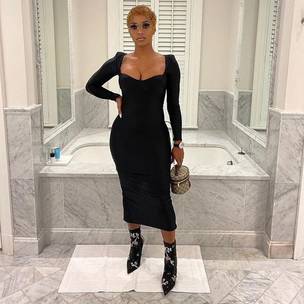 

casual dresses full sleeve low cut black split fork dress women's office lady street wear basic bodycon, Black;gray