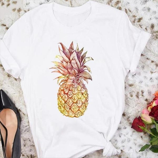

cartoon beach pineapple travel women t shirts short sleeve summer tshirts fashion clothes graphic lady print tee, White