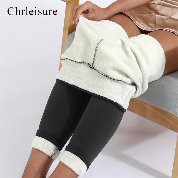 

chrleisure winter leggings women high waist warm plus velvet thicken elastic push up sport legging femme 211218, Black