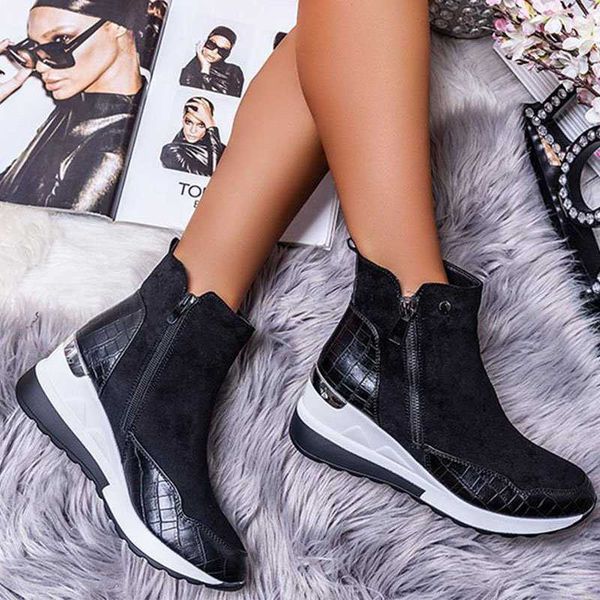 

plus size warm plush winter botas chunky sneakers ankle boots women shoes ladys zipper buckle thick sole platform zapatos mujer h0906, Black