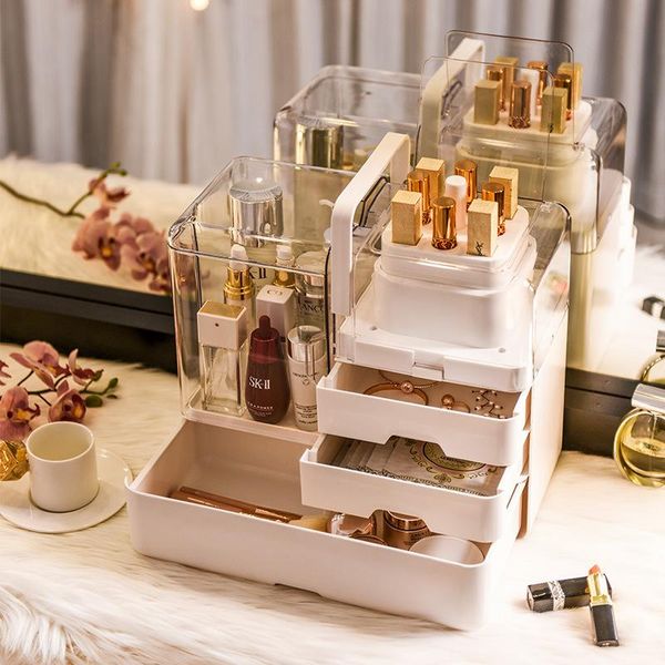 

bathroom storage & organization big plastic transparent makeup organizer with handle waterproof cosmetic drawer lipstick nail polish jewelry