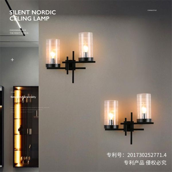 

wall lamp now double headed glass black lamps bedroom study corridor modern living room decor sconces lights led el fixtures