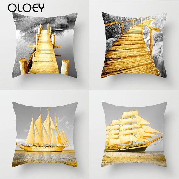 

cushion/decorative pillow polyester cushion cover, household gold boat bedroom and office decoration cover 45x45 cm.