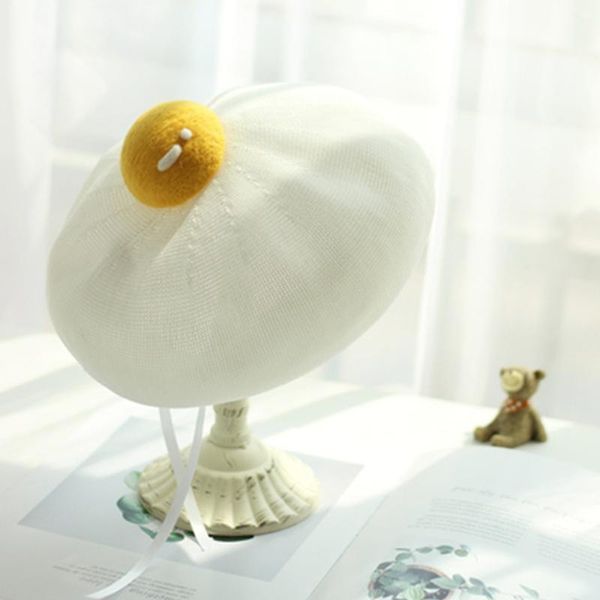 

berets knitted egg yolk beret women handmade breathable cute hat spring and summer japanese wool felt painter, Blue;gray