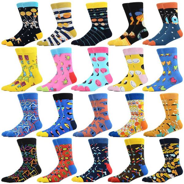 

men's socks cartoon design funny universe space spaceship stripe happy style simple sports men, Black