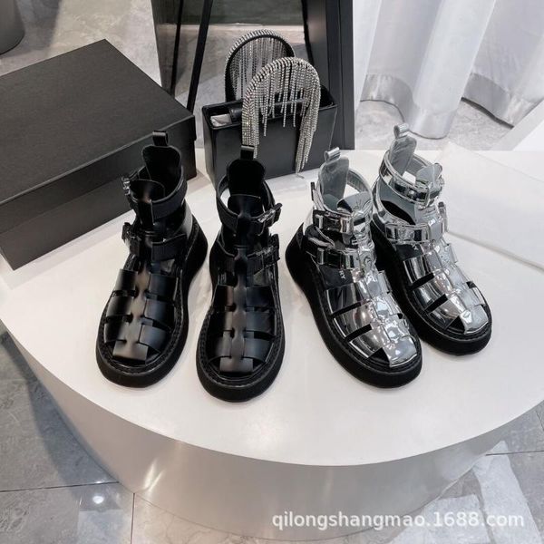 

boots high end 2021 summer baotou hollow cool sandals thick bottom muffin buckle roman, Black