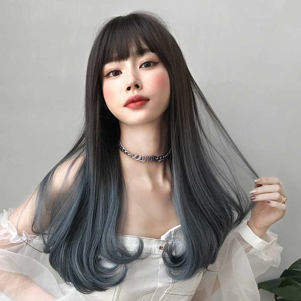 

hair lace wigs style women's wig fashion pick dye gradient micro curly wave head set natural shawl long hair, Black