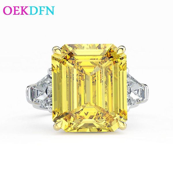 

cluster rings oekdfn 100% 925 sterling silver ring for women 14 * 16 mm moissanite wedding engagement cocktail couple jewelry size 5-12, Golden;silver