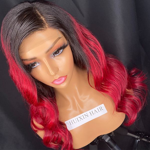 Huixin não processado brasileiro bruto virgem barato remy indiano cabelo humano vermelho 4x4 lace wig