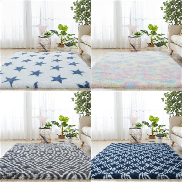 

carpets nordic ins wind carpet living room coffee table tie-dyed rug bay window mat encryption fluff high-density sponge
