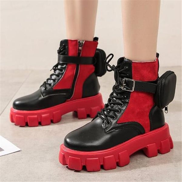 

boots spring punk style platform women ankle metal decor black motorcycle boot fashion ladies chunky shoes plus size 35-43