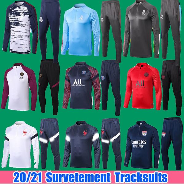 

2021 real madrid paris tracksuit lyon soccer jogging jacket mbappe survetement 20 21 francia football training suit men set, Black
