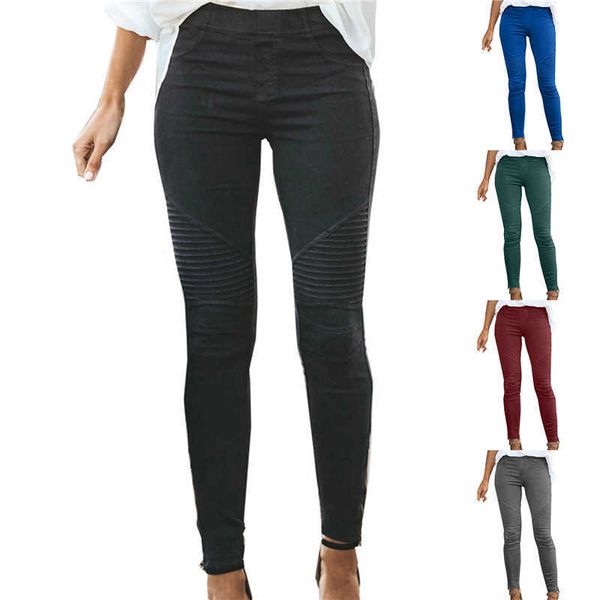 

fashion stretch cotton skinny jean pleated vintage pencil pants locomotive high waist push up trousers mujer 210927, Blue
