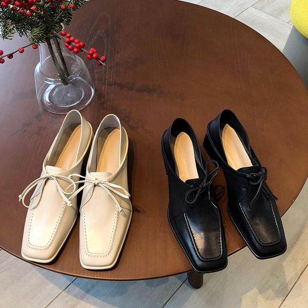 

dress shoes pxelena brand real genuine leather women chunky med heel lace up oxfords square toe comfort soft pumps handmade, Black