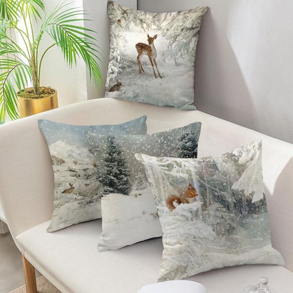 

cushion/decorative pillow nanacoba merry christmas case xmas deer in snow forest picture cushion cover for home sofa decor short plush pillo
